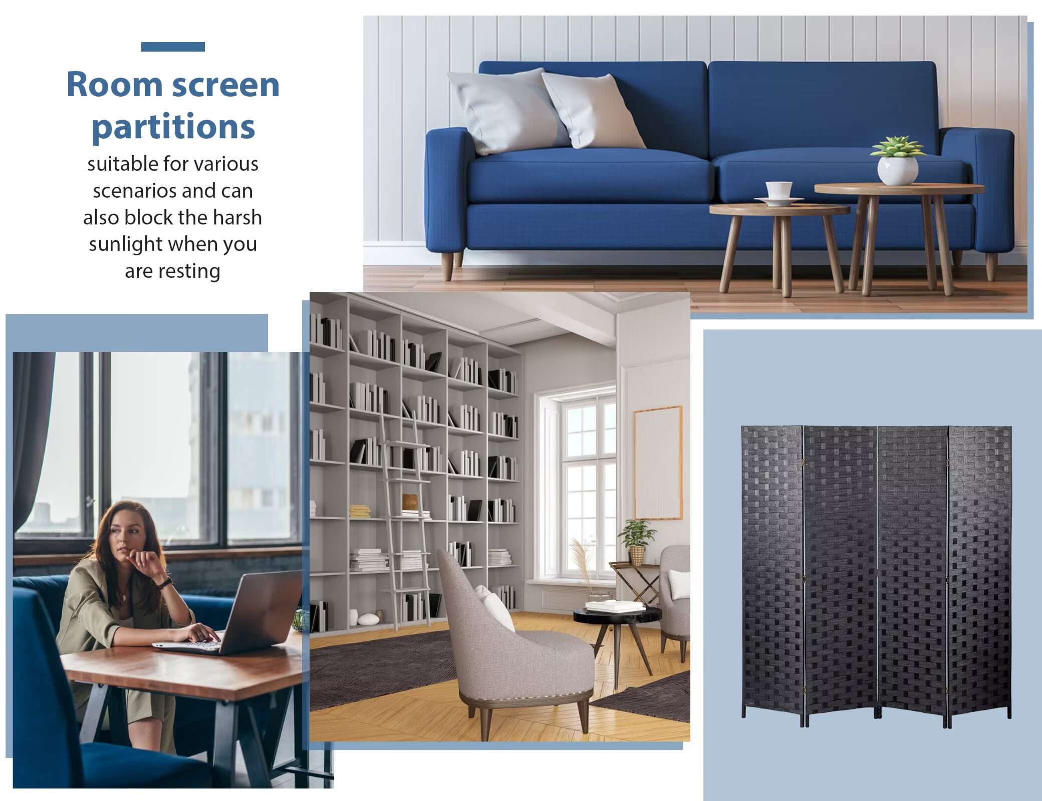 YRLLENSDAN,4 Panels,Room Divider Panel,Wall Divider for Room Separation,Privacy Screen Indoor,Foldable,Portable,Wooden,Independent Type,Black
