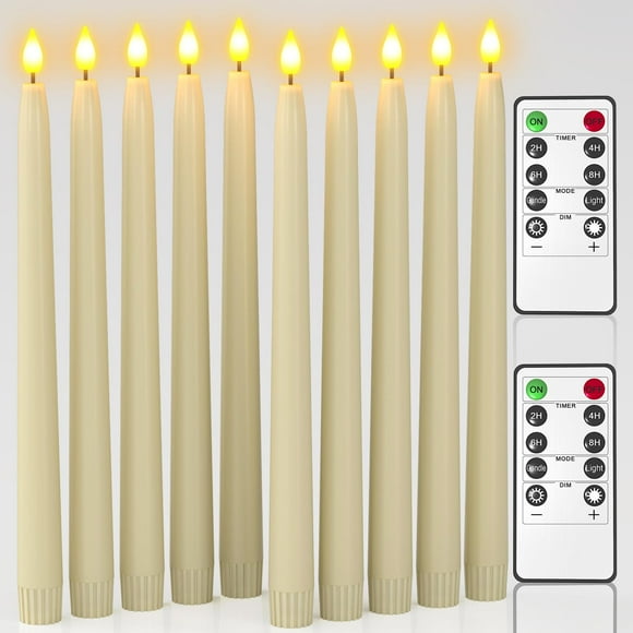 PChero 11" Flameless Taper Candles with Remote Timer, 10 Pack Battery Operated Flickering LED Taper Candlesticks Ivory Faux Wax Window Candles for Thanksgiving Christmas