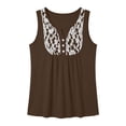thumbnail image 5 of VBVC Women's Contrast Lace V Neck Tank Top , Ladies' Button Detail Empire Waist Blouse , Summer Sleeveless Babydoll Shirts For Women,Brown,S-2XL, 5 of 5