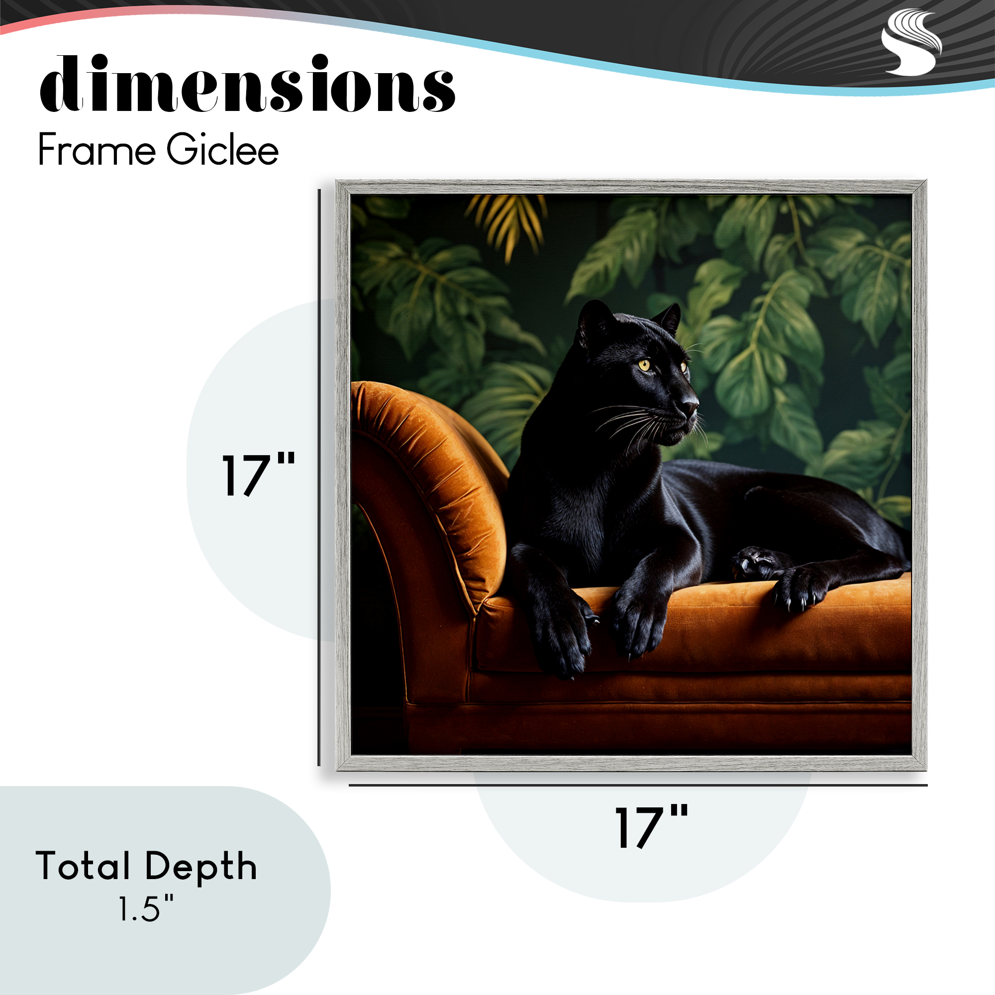 Majestic Panther on Chaise Gray Framed Giclee Art, design by Lettered and Lined
