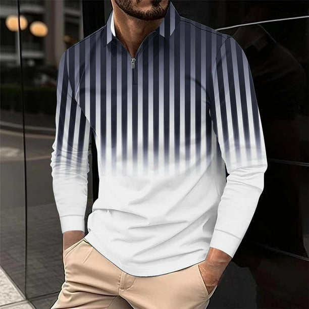 Blusa y camisa de manga larga con cuello vuelto para hombre, informal, con cuello vuelto, estampado, para fitness, deportiva, de manga larga, de poliéster