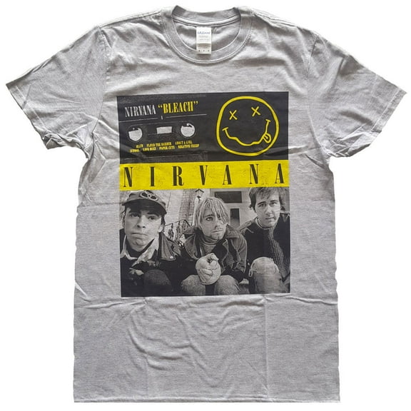 Men's Nirvana Bleach Cassettes Slim Fit T-shirt Small Grey