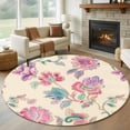 thumbnail image 2 of Retro Floral Large Area Rugs for Bedroom Living Room, Soft Non Slip Carpet Bedside Rug, Farmhouse Botanical Leaves Flowers Round Floor Cover Kitchen Accent Rug 5' for Dining Room/Office, 2 of 9