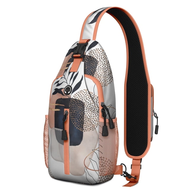 Minimalist Ink Style Sling Backpack, Geometric Tribal Crossbody Daypack for Outdoors