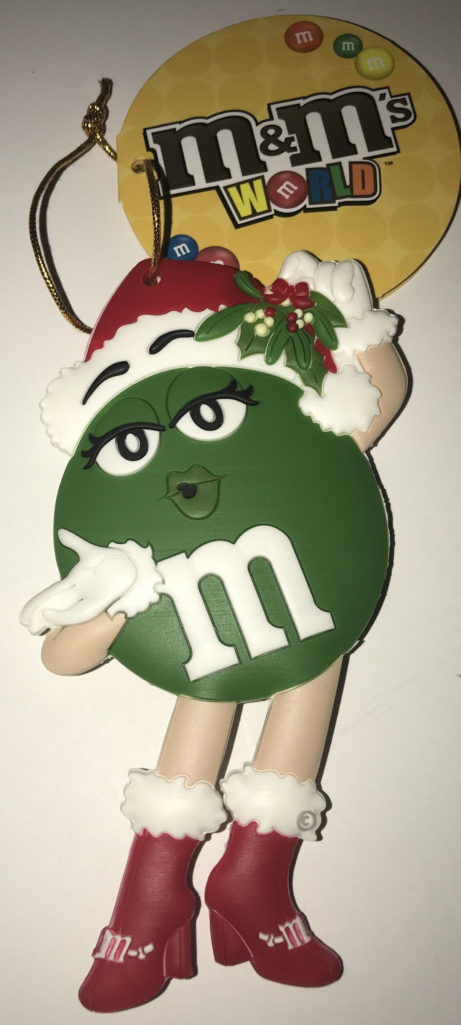 M&M's World Christmas Ornament Green Santa New with Tag