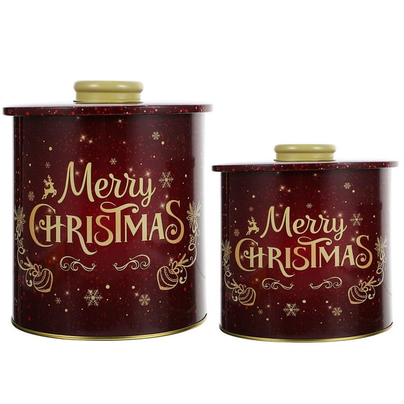 HAMPPLIES 2Pcs Dark Red Tinplate Christmas Candy Jars for Storage and Decorative Use at Festivals Home Decoration Family Friends