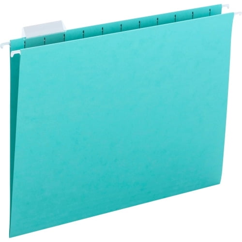 Smead Hanging File Folders with Tab Letter - 8 1/2' x 11' Sheet Size - 1/5 Tab Cut - Top Tab Location - Assorted Position Tab Position - 11 pt. Folder Thickness - Aqua - 2.06 oz - Recycled - 25 / Box