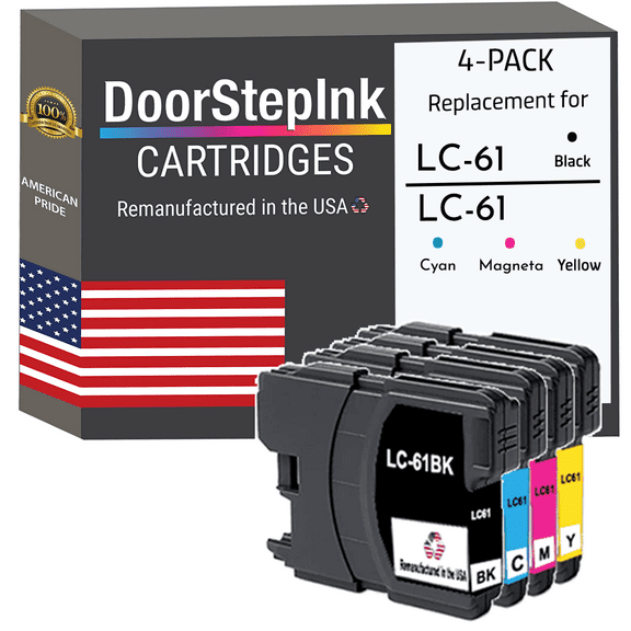 Remanufactured DoorStepInk Ink Cartridges for Brother LC61 Black, Cyan, Magenta and Yellow (4Pack)