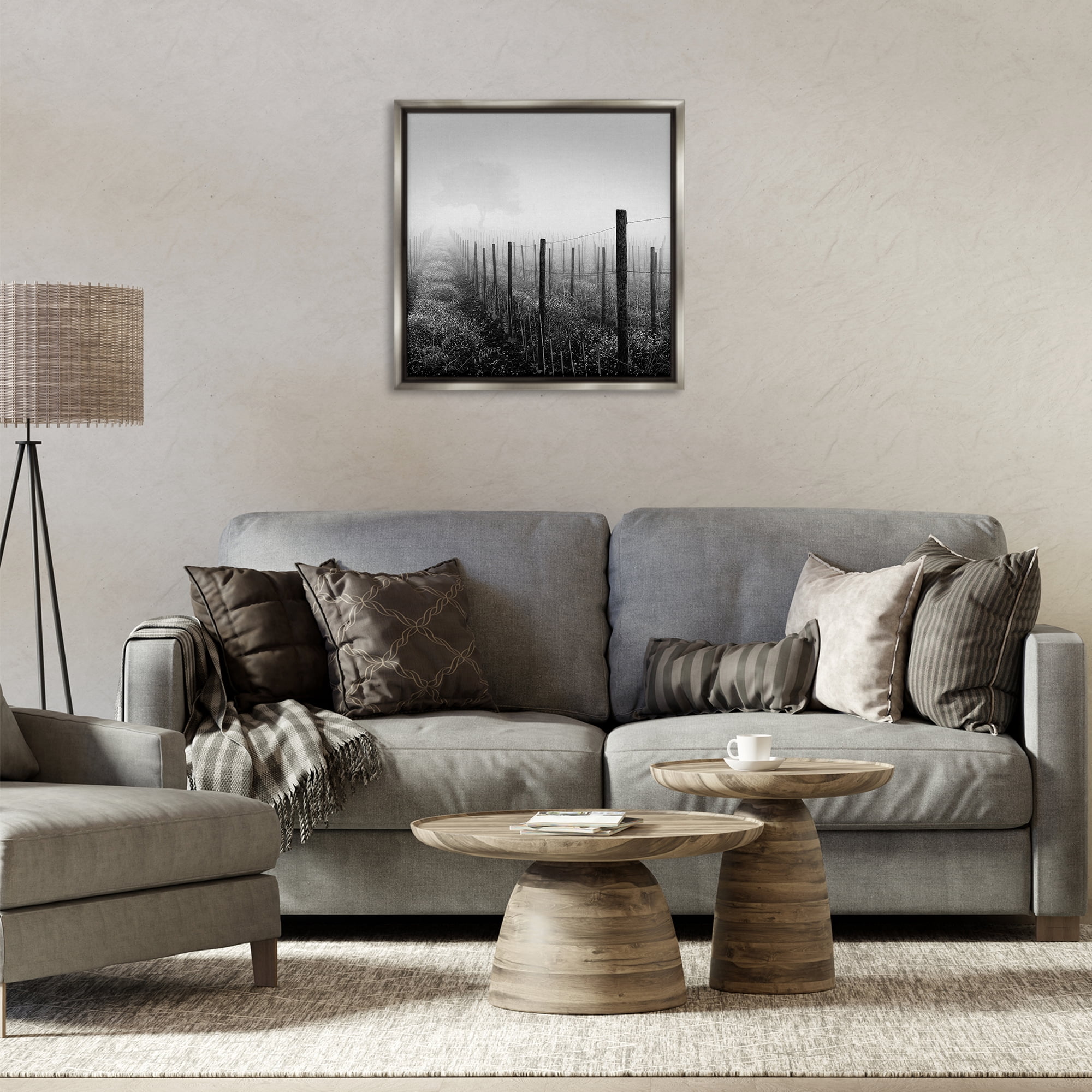 Stupell Industries Vineyard at Dawn Landscape & Nature Photography Gray Floater Framed Canvas Art Print Wall Art, 25 x 25