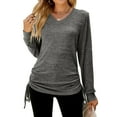 thumbnail image 2 of Womens Comfy Tops Long Sleeve V Neck Side Drawstring Hem Lounge Blouse for Women Solid Color Tunic Top Tshirts (Small, Dark Gray), 2 of 4