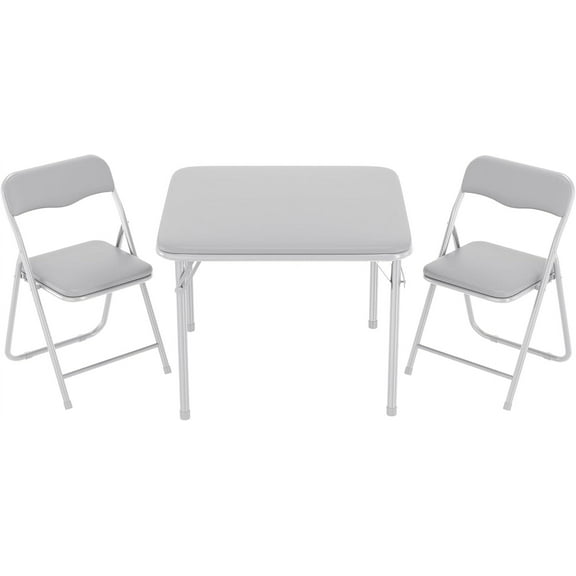 Boys and Girls Folding Table and Chairs Set of 3, Portable Table and Chair with Pu Soft Cushion,Suitable for Eating,Reading and Playing