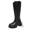 thumbnail image 4 of hopeusnice Women Knee High Riding Boots With V Shaped Top Back Zipper Closure Chunky Heel For Fall Winter And Fashion Outfits Black 35, 4 of 8