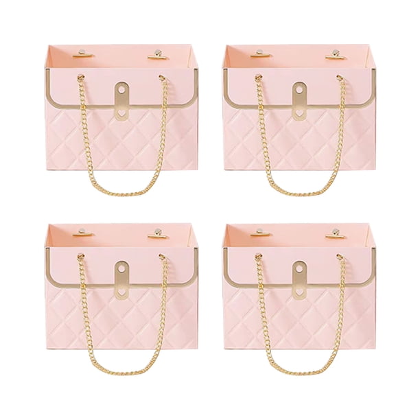 Caja de regalo de papel con flores y cadena de metal, cubo para guardar ramos (2023), bolsa para floristería, bolso de mano para boda o fiesta.