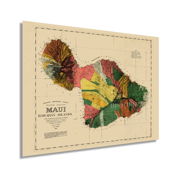 1885 Map of Maui Hawaii -  Vintage Maui Poster - History Wall Map of  Maui Hawaii -  Old Maui Hawaii Map Wall Art Poster Print