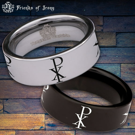 Chi Rho Tungsten Carbide Ring