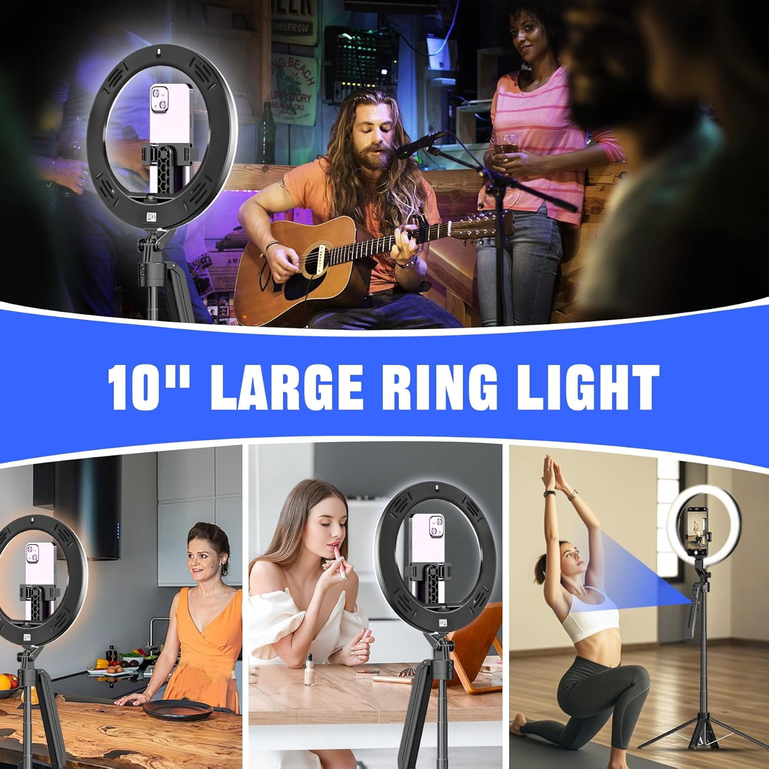 PCS Auto Face Tracking Selfie Stick Tripod for iPhone with 10" Ring Light,360 Rotation That Follows Your Movement,71" Phone Camera Stand with Remote for Content Creator Vlog Video Recording