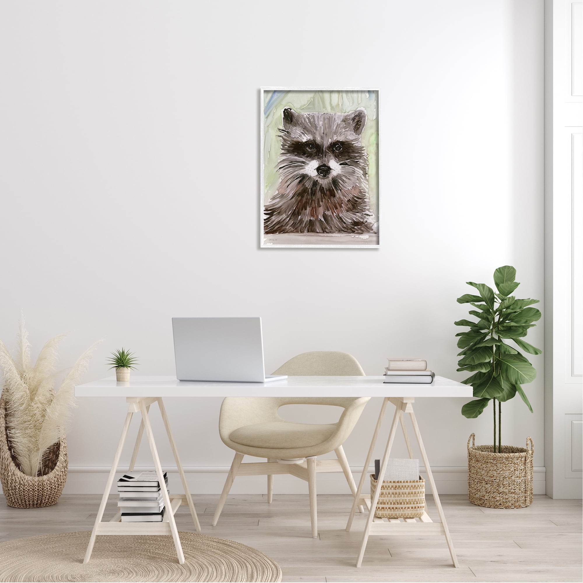Stupell Industries Wild Raccoon Peeking Layered Painterly Brushstrokes Framed Wall Art, 24 x 30, Design by Stellar Design Studio
