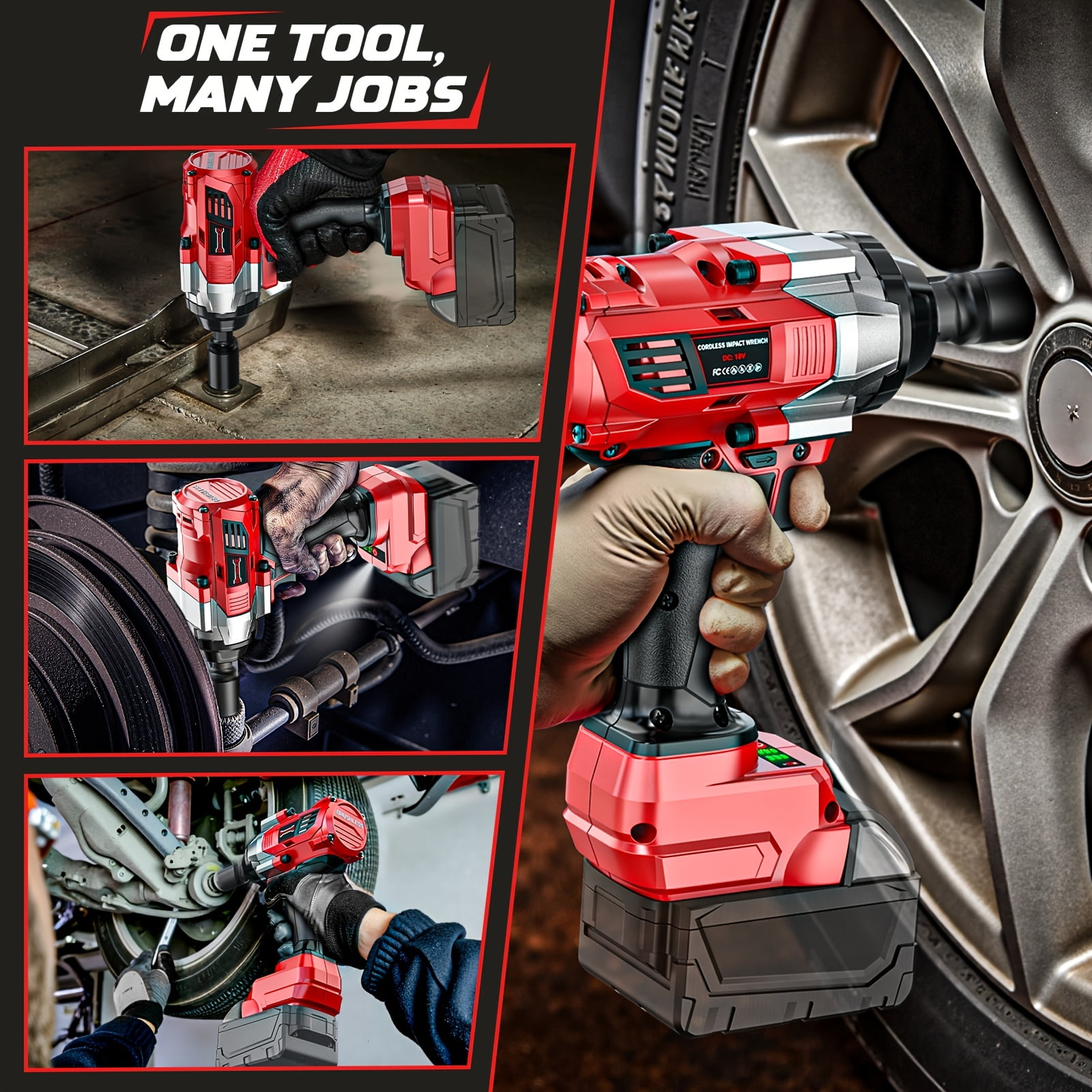 Cordless Impact Wrench 1/2” Compatible with Milwaukee 18v Battery(Bare Tool), 1000FT-LBS High Torque Impact Driver, Electric Impact Gun with LED Light, Variable Speeds, 4-Speed Control