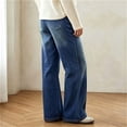 thumbnail image 6 of IUYRTFE Women's Straight Leg Denim Jeans with Drawstring Elastic Waist and Pockets Casual Relaxed Fit Long Pants, 6 of 9