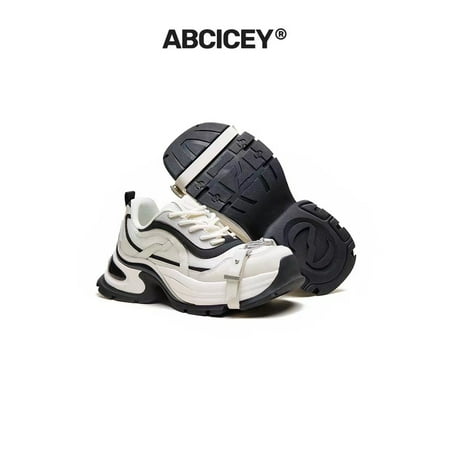 

[Star Same Model] ABCICEY Black and White Casual Torre Shoes Women‘s Thick Sole Increased 7cm Breathable Strap Shoes for Summer