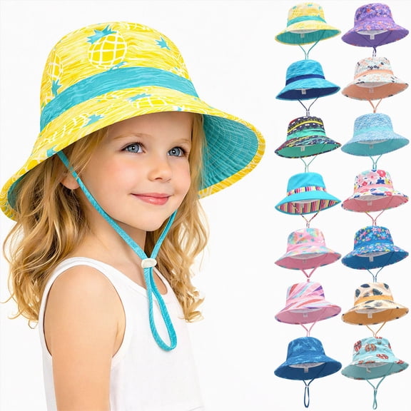 Quealent Outdoor Kids Sun Hat UPF 50 Quick Dry Foldable Bucket Hat Lightweight Adjustable Fishing Safari Hat for Boys Girls M