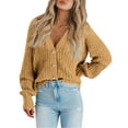 thumbnail image 4 of YDDIAN Women's Cardigan Sweater 100% Cotton Button-Down Long Sleeve Oversized Knit Cardigans Khaki 2XL, 4 of 8