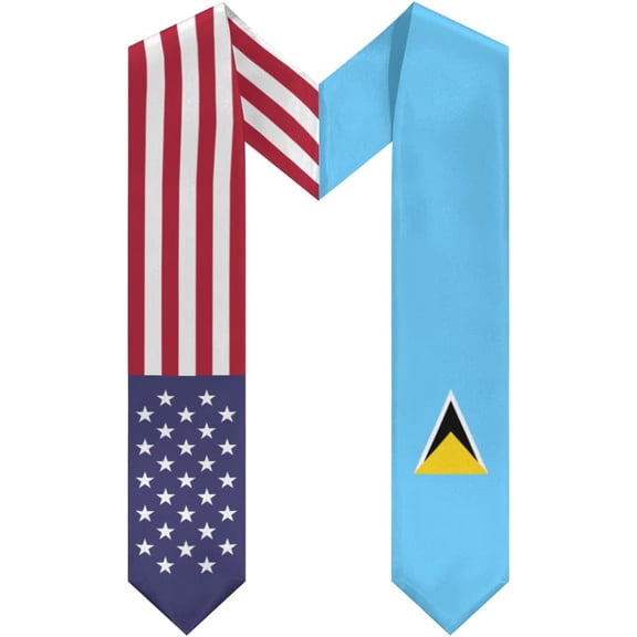 DABOYOZHZH Saint Lucia Mix United States Flag Graduation Stole Sash For Study Aboard International Students