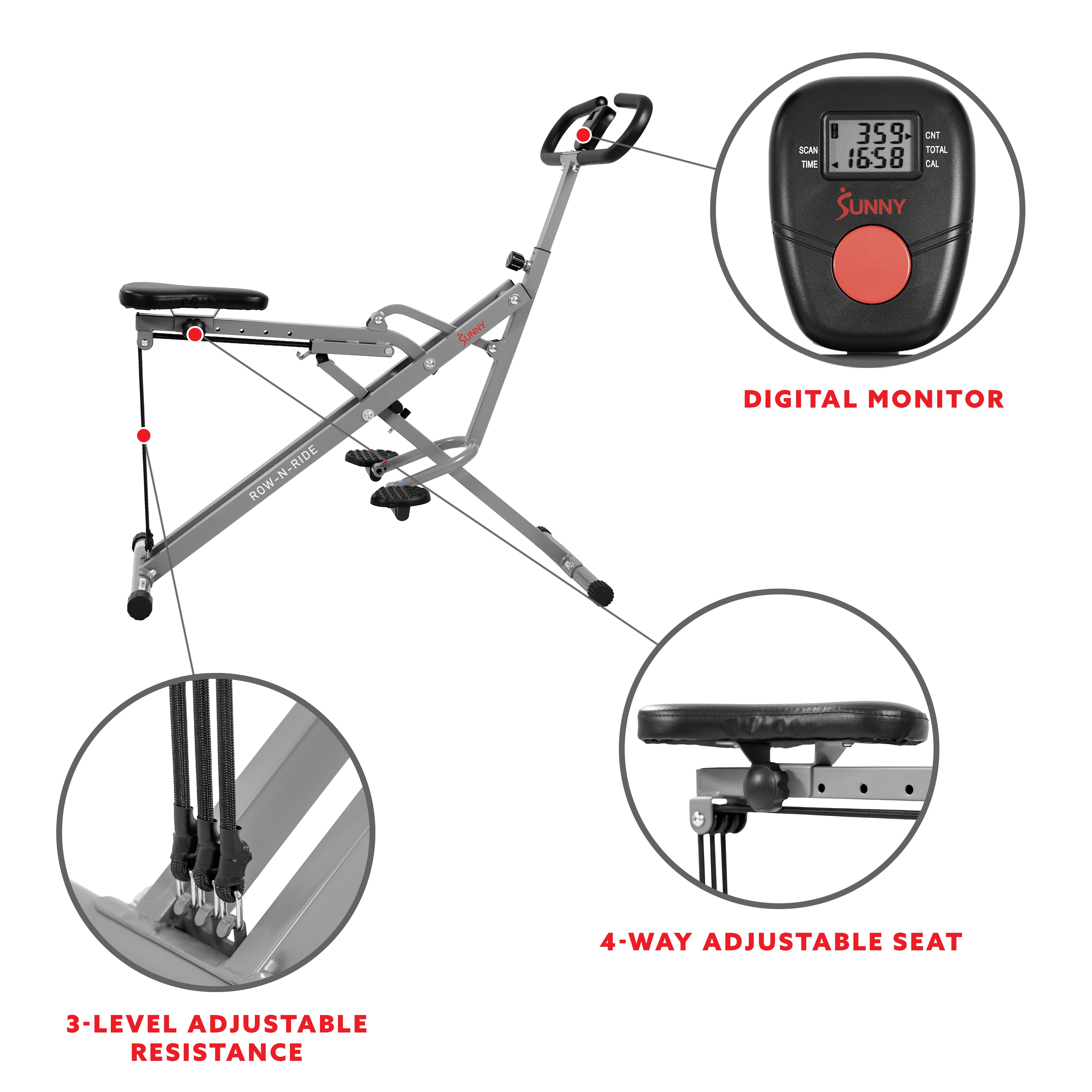 Sunny Health & Fitness Squat Assist Row-N-Ride™ Trainer for Glutes Workout - image 4 of 10