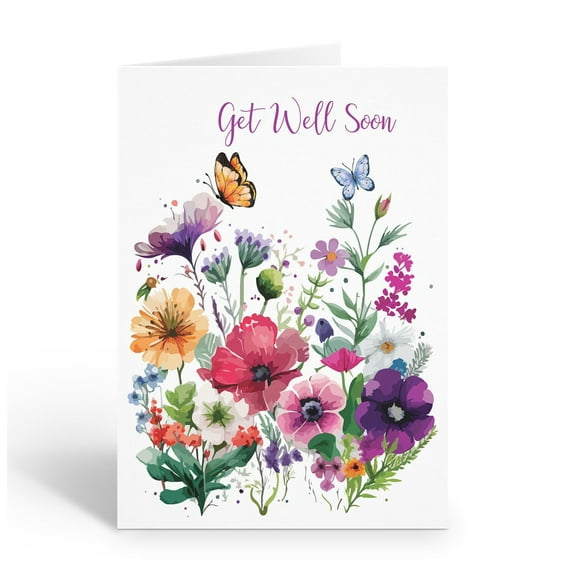 Wild Flower Get Well Note Cards - 10 Note Cards with Envelopes - Get Well - B145