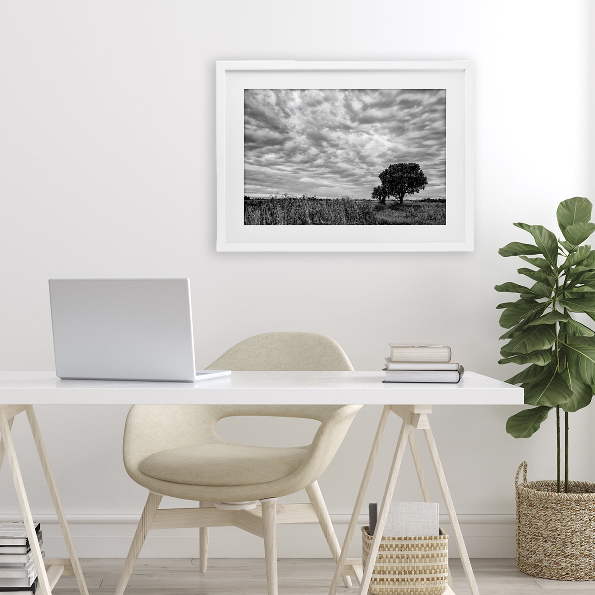 Stupell Industries Solitary Tree Beneath Clouds White Framed Print Under Glass, design by Jon Evan