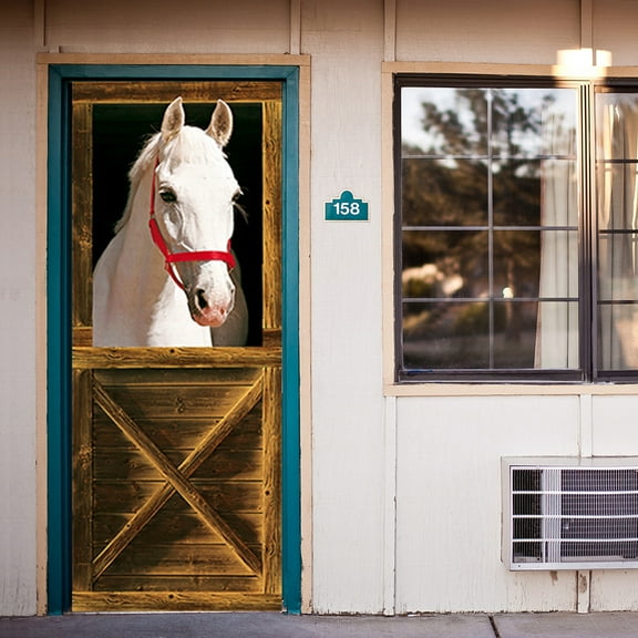 Modern Art Horse Door Mural Sticker, Peel and Stick Vinyl Refrigerator Cover/Wrap Sticker, Removable Wallpaper for Home Decor