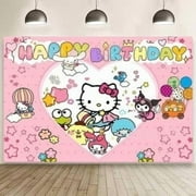Hello Kitty Happy Birthday Anime Cartoon Theme Backdrops Banner Birthday Party Decor Supplies(5x3ft)