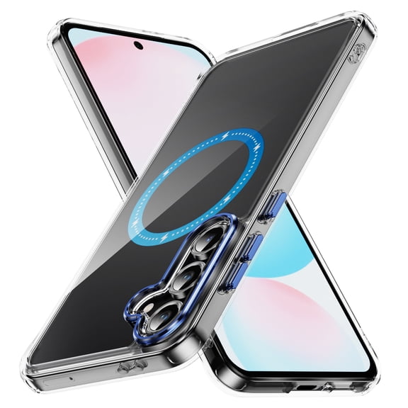 Hotpom Magnetic for Samsung Galaxy S24 FE Clear Case, Compatible with Wireless Charging, Slim Shockproof Women Men universal Protective Cover, Blue