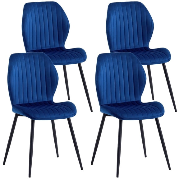 Velvet Dining Chairs Set of 4, Mid Century Modern Comfortable Upholstered Armless Dinning Room Chair with Metal Legs for Kitchen, Bedroom, Living Room, Apartment, Blue
