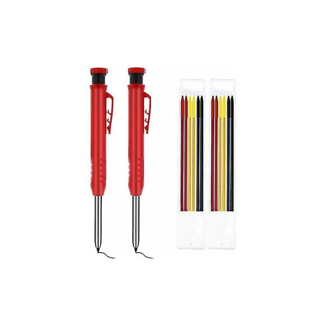 Paquete de 2 fuertes lápices mecánicos de carpintero automáticos con recambios de lápiz para dibujo, mina de carpintería, negro, amarillo, rojo, 120,280,28 cm/4.720.110.11i
