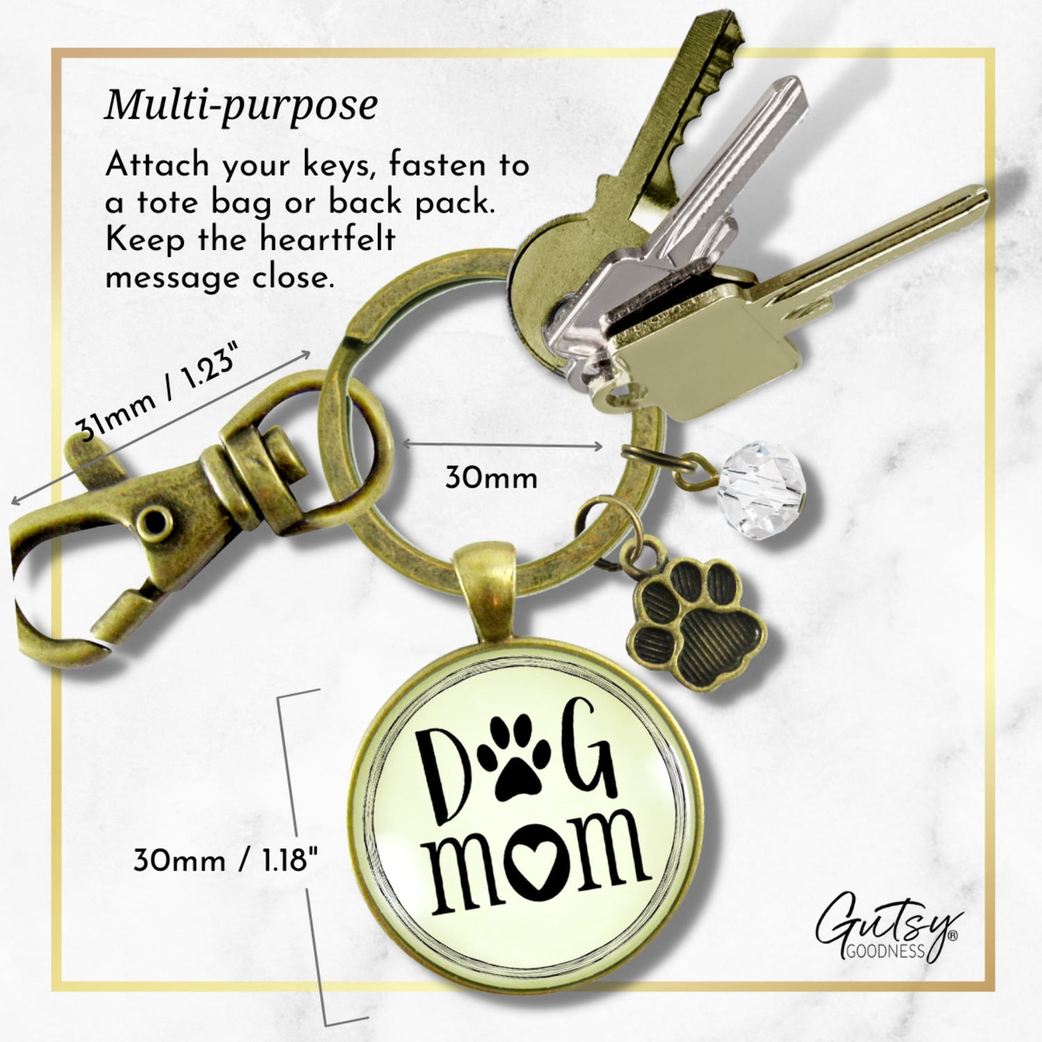 Dog Mom Keychain for Fur Mama Bronze Pendant Key Ring Pet Paw Charm