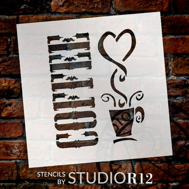 Coffee Stencil by StudioR12 Love Coffee Word Art Small 6 x 6inch Reusable Mylar Template
