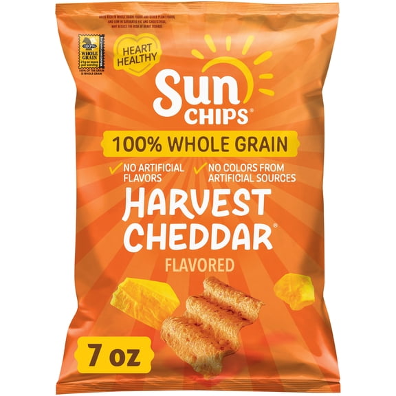 (3 Pack) SunChips Harvest Cheddar Flavored Whole Grain Snacks, 7 oz. Bag