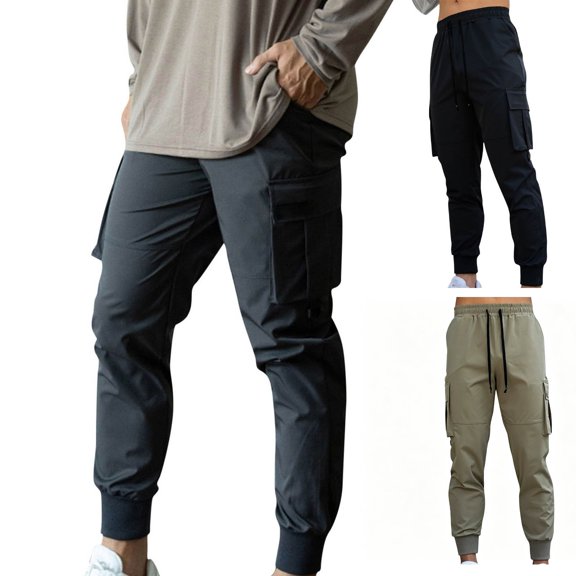 Men's Casual Joggers Pants Nylon Stretch Gym Workout Solid Elastic Waist Drawstring Lightweight Quick Dry Breathable Athletic Running Training Sports Fitness Tapered Outdoor