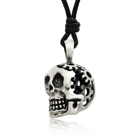 Gothic Skull Charms Skull Gothic Steam Punk Silver Pewter Charm Necklace Pendant Jewelry With Cotton Cord ()