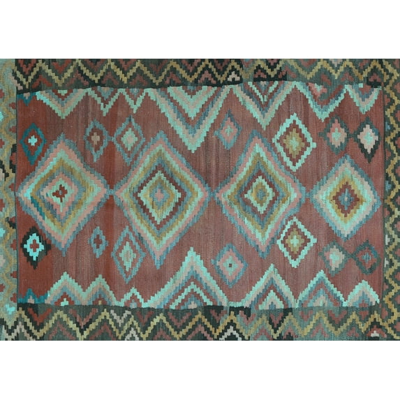 Ahgly Company Indoor Rectangle Southwestern Light Blue Country Area Rugs, 5' x 7'
