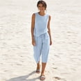 thumbnail image 5 of Lumtrix Summer Two Piece Sets Women 2026 Stiped Going Out Outfit Sleeveless Tank Top Wide Leg Capri with Pockets Pant Suit Blue XL, 5 of 6