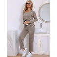thumbnail image 2 of DARING DIVA Women's 2-Piece Ribbed Knit Long Sleeve Pajama Sets M Brown, 2 of 6