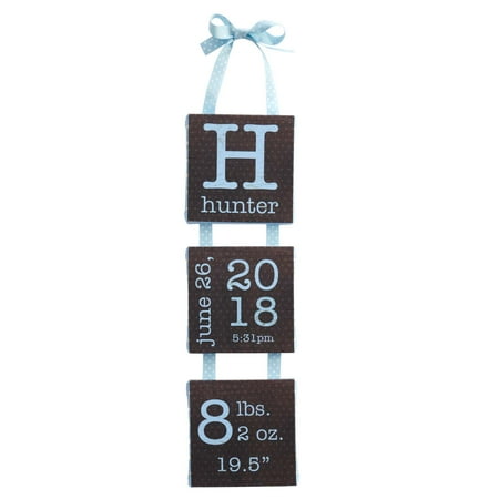 Personalized Birth Info Hanging Canvas 5"x18", Available in Blue or Pink