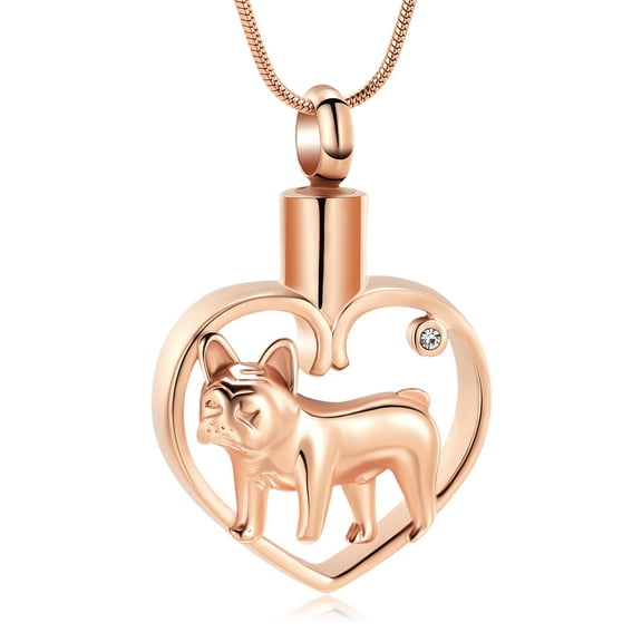 Stainless Steel French bulldog in Heart Urn Pendant Memory Necklace for Cremation Jewelry for Ashes Keepsake Memorial Jewelry