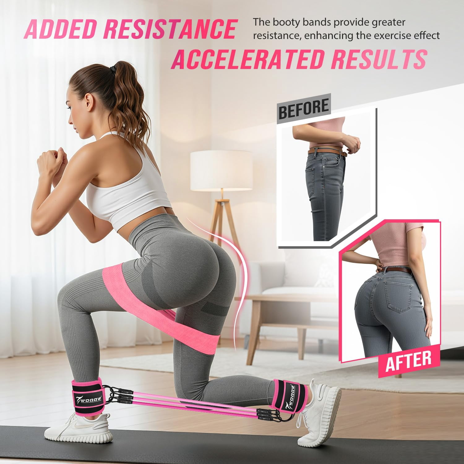 Resistance Bands Set - Ankle Resistance Bands with Cuffs for Legs & Glute Workout, Fabric Booty Bands for Women, Home Gym Exercise Equipment for Hip, Pilates, Fitness, Yoga, Physical Therapy