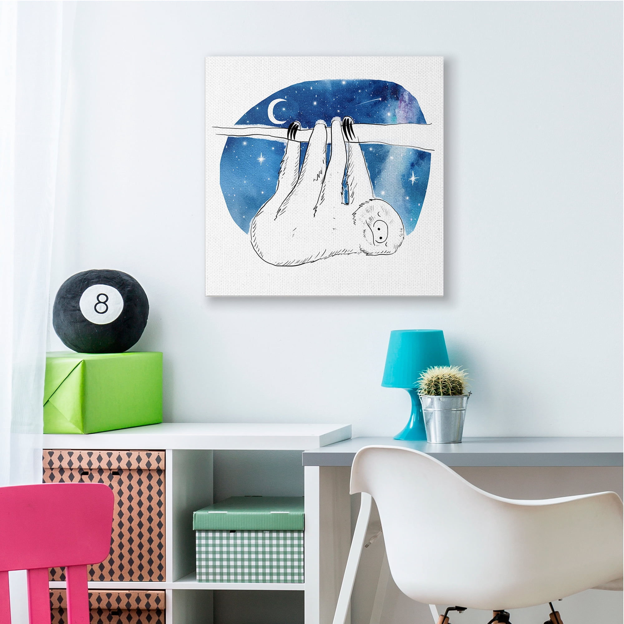 Stupell Industries Sloth Hanging Under Blue Night Starry Sky Canvas Wall Art, 36 x 36, Design by Esté Hupp