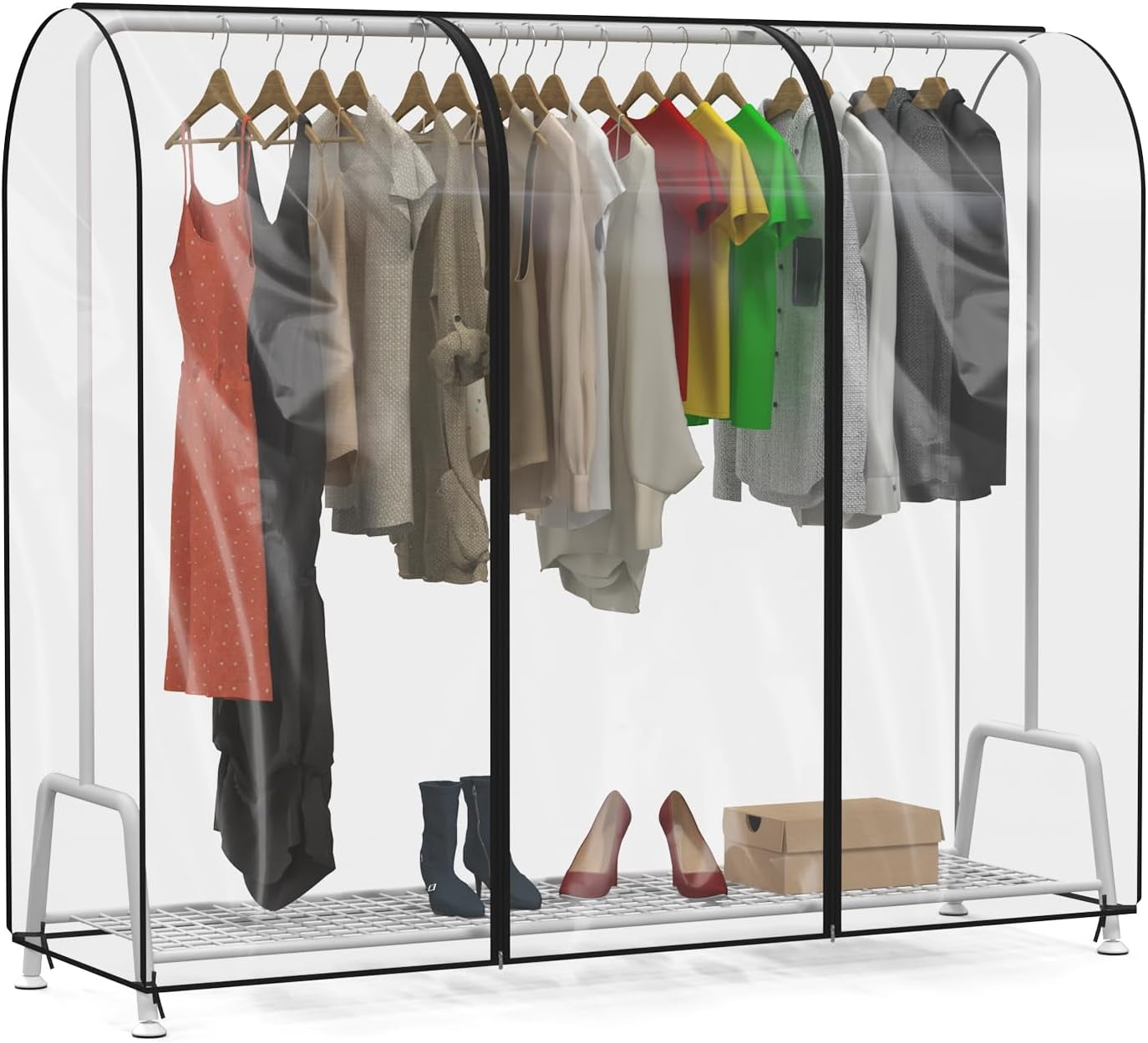 72" Garment Rack Cover Dustproof Breathable Clothes Rack Cover Large Garment Bags Protector Cothing Rack with Cover with 2 Durable Zippers for Garment Rack, Black, (Rack Not Included)