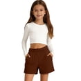 thumbnail image 3 of Bmisegm Sweatshorts Girls Athletic Casual Loose Fit Breathable Playwear Comfortable Elastic Waistband for Sports Outdoor Activities Girls Shorts Brown,4-5 Years, 3 of 3