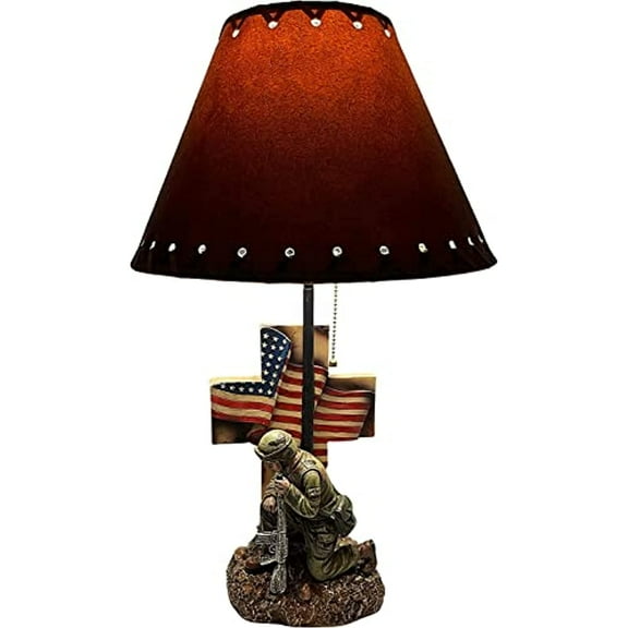 Urbalabs Western Army Hero USA Cross Flag End Table Standing Table Lamp Nightstands Living Room End Tables Lamps for Bedrooms Office (Army Hero)